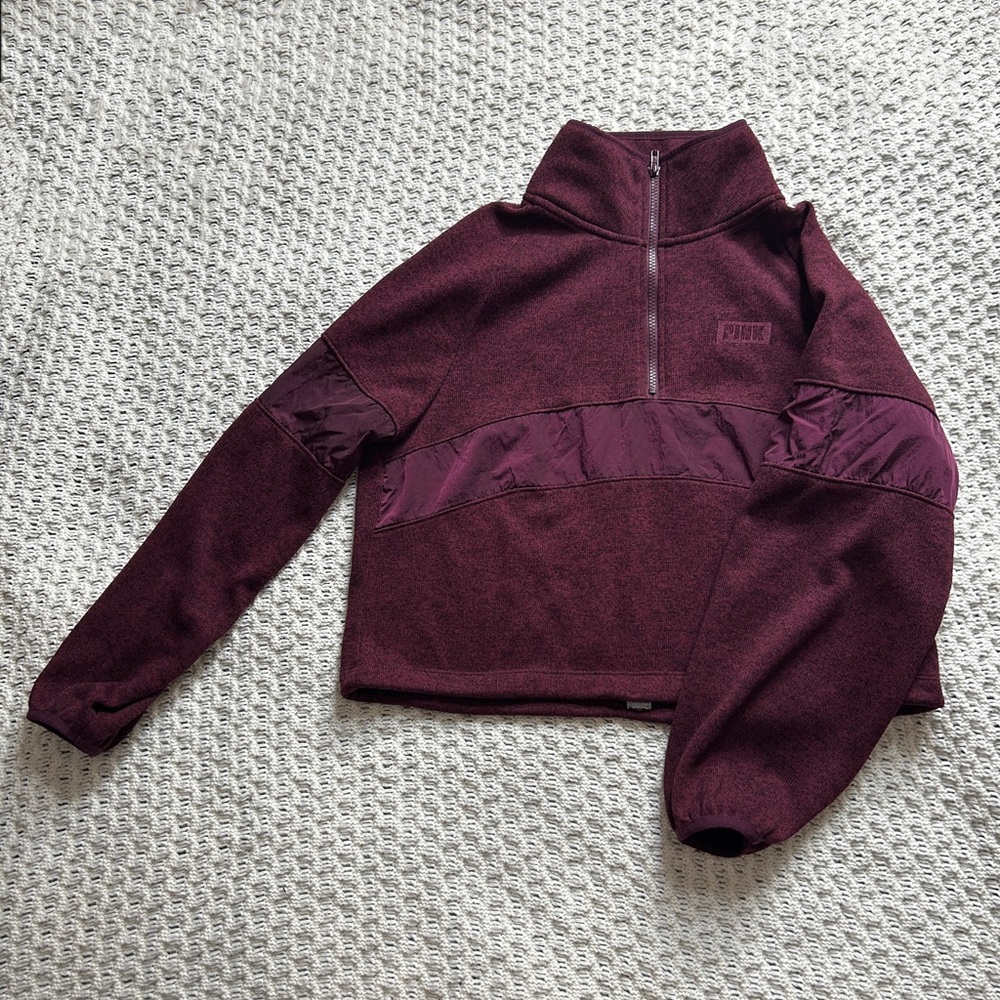 Victoria’s Secret Pink Half Zip Sweater Knit Cropped Sweatshirt